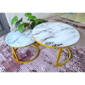 NESTING 2 in 1 coffee table glass top with marble effect white